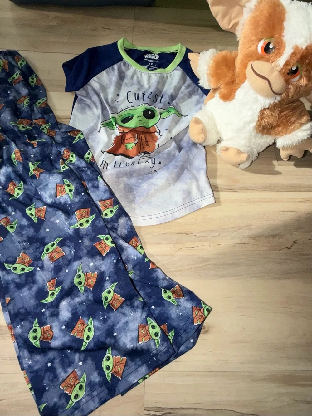 Star Wars Grogu Navy & Green Kids Pajama Set with stuffed animal